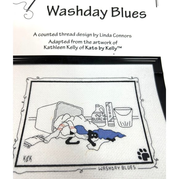 Calico Crossroads Washday Blues Cross Stitch Pattern Cats - Picture 1 of 3